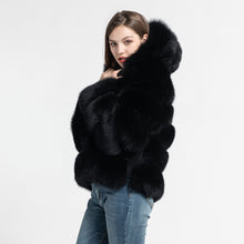 Load image into Gallery viewer, Women Real Fox Fur Hood Coats Fashion Style Fur Jacket Black