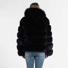 Load image into Gallery viewer, Women Real Fox Fur Hood Coats Fashion Style Fur Jacket Black