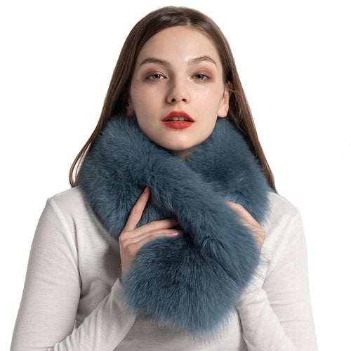 Real Fox Fur Scarf Winter Dark Blue Warm Fur Muffler