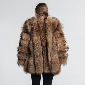 Women Real Natural Raccoon Fur Coat Winter Long Jacket