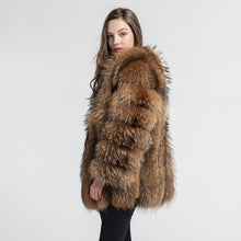 Load image into Gallery viewer, Women Real Natural Raccoon Fur Coat Winter Long Jacket