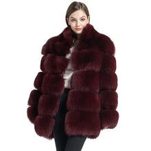 Load image into Gallery viewer, Real Fox Fur Women Coat Luxury Fur with Collar Jacket Winter Wine Red
