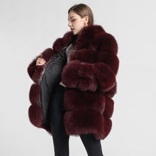 Load image into Gallery viewer, Real Fox Fur Women Coat Luxury Fur with Collar Jacket Winter Wine Red