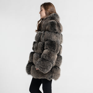 Women's Real Fox Fur Coat Thick Warm Fur Jacket Winter Black Frosted