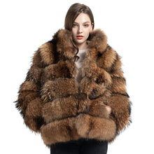 Load image into Gallery viewer, Winter Real Raccoon Fur Coat with Collar Women Natural Fur Jacket