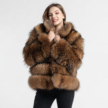 Load image into Gallery viewer, Winter Real Raccoon Fur Coat with Collar Women Natural Fur Jacket
