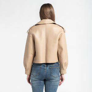Women's Genuine Sheepskin Leather Jacket New Leather Beige Coat
