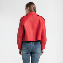 Load image into Gallery viewer, Lady Real Sheepskin Leather Jackets Genuine Leather Coat Red Jackets