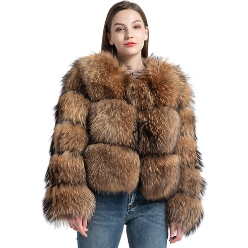 Real Raccoon Fur Coat  Winter Natural Fur Jacket Thick Warm Outerwear